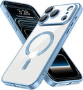 Hython Magnetic Clear for iPhone 17 Pro Max Case with Camera Lens Protector [Compatible with MagSafe] Plating Edge Slim Soft TPU Cover Protective Phone Case for 17 Pro Max 6.9", Matte Light Blue
