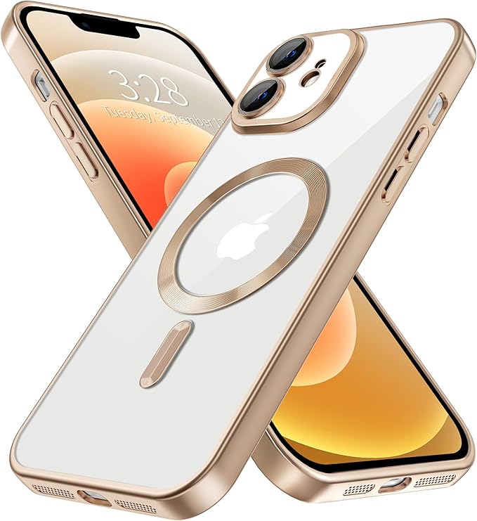 Hython Magnetic Clear for iPhone 12 Case with Camera Lens Protector [Compatible with MagSafe] Luxury Plating Edge Slim Soft TPU Cover Protective Phone Case for iPhone 12 6.1", Matte Desert Brown