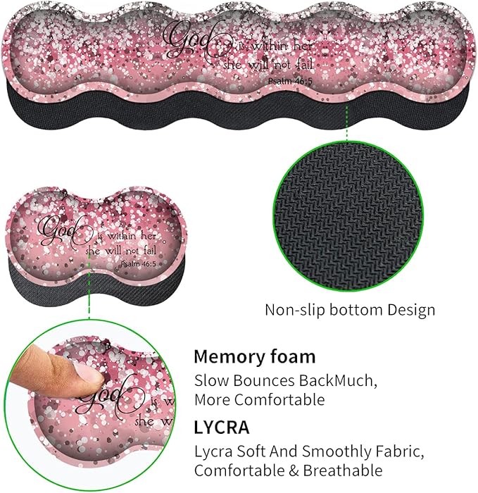 Desk Pad, Large Gaming Mouse Pad Extended Thick Writing Pads, Ergonomic Keyboard Wrist Rest with Non-Slip Rubber Base Office Desk Mat 31.5"×11.8", Psalm 46-5 Verse Pink Sparkles Glitter Mousepad
