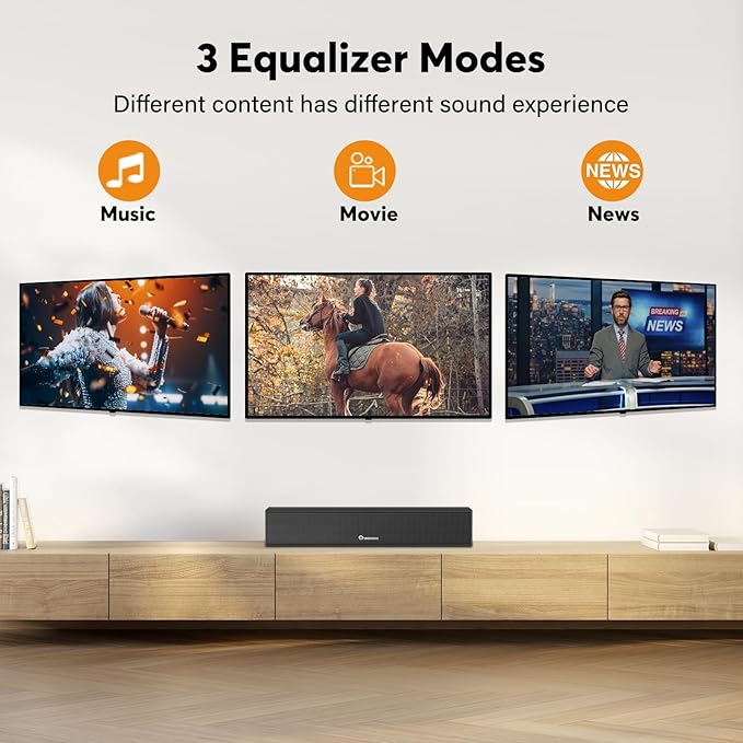 2.1 Sound Bar for Smart TV with Built-in Subwoofer, 6 Levels Voice Enhancement, 15 Inches Small TV Soundbar Speakers with Bluetooth 5.3/ARC/Optical/AUX/USB Connection, 3 EQ Modes, Wall Mount