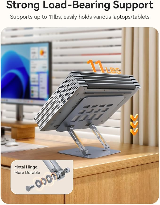 ORICO Ergonomic Laptop Stand for Desk, Height Adjustable Aluminum Alloy Laptop Stand Riser, Foldable Computer Holder Compatible with MacBook, Dell XPS, HP up to 17” - ST11, Gray