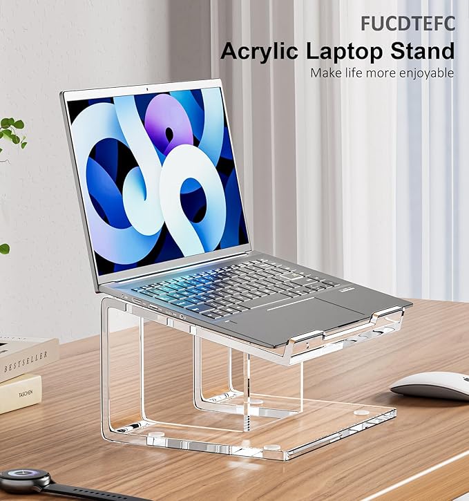FUCDTEFC Acrylic Laptop Stand for Desk, Laptop Riser for 10-15.6 Inch Laptops, Ergonomic Computer Stand Holder Compatible with Macbooks and Notebooks- Clear