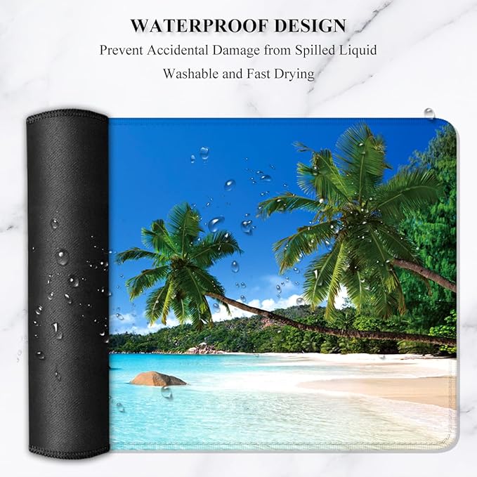 Auhoahsil Large Mouse Pad, XXL Gaming Mousepad, Desk Mat for Desktop, Thick Rubber, Big & Long Size, Stitched Edges, Full Desk Pad for Laptop & Computer, Extended 31.5 x 11.8 in, Beach Coconut Tree