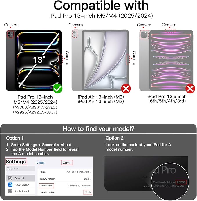 JETech Magnetic Detachable Case for iPad Pro 13-Inch M5/M4 (2025/2024) with Pencil Holder, Removable Rotating Clear Cover, Portrait/Landscape Stand with Raised Screen View (Black)