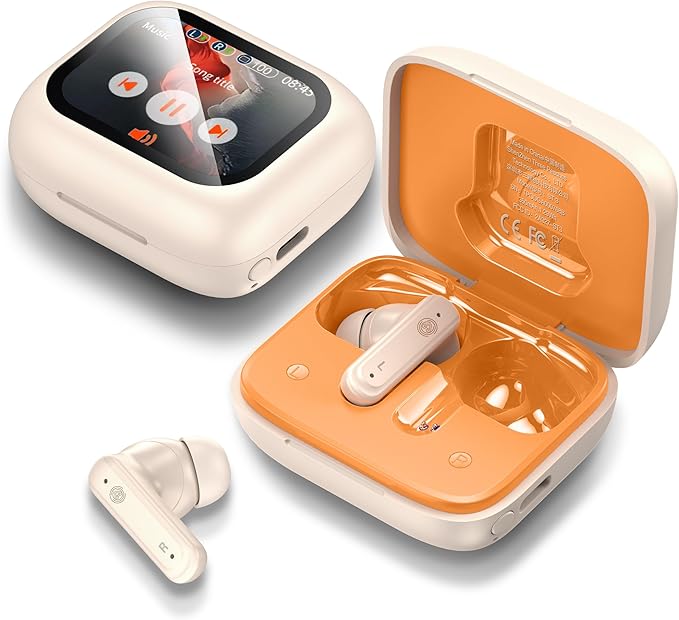 THREE PEACHES Wireless Earbuds Bluetooth 5.4 Headphones, Touch Screen, Active Noise Cancelling, USB Charging Case for iPhone/Android