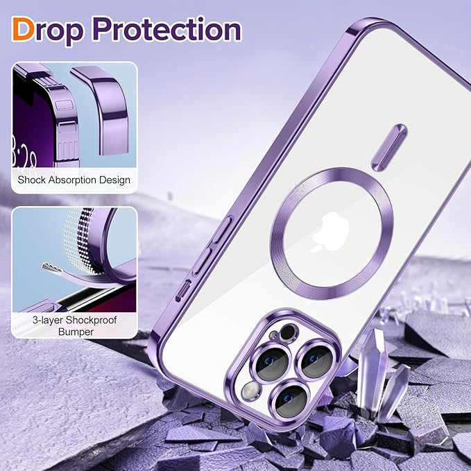 Hython Magnetic Clear for iPhone 13 Pro Max Case with Camera Lens Protector [Compatible with MagSafe] Plating Edge Slim Soft TPU Cover Protective Phone Case for iPhone 13 Pro Max 6.7", Light Purple