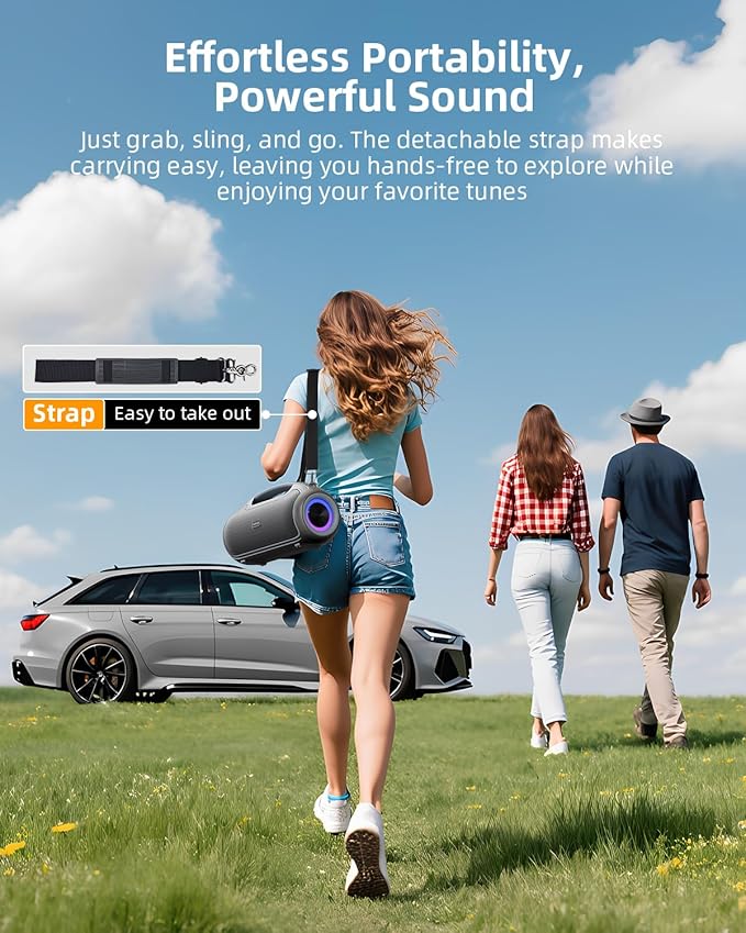 Portable Bluetooth Speakers Wireless, 200W MAX Loud Outdoor Speaker with Deep Bass, IP65 Waterproof, BT5.4, USB-C, RGB Lights, for Party, Camping, Beach, Large Workshop, Garage, 24H Playtime