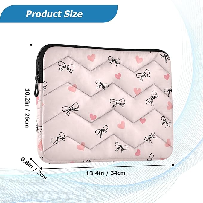 Laptop Case Sleeve, Black Line Bow Pink Hearts Pattern Shockproof Protective Computer Carrying Cover, Briefcase Handbags 13-13.3inch Laptop Sleeve Bag