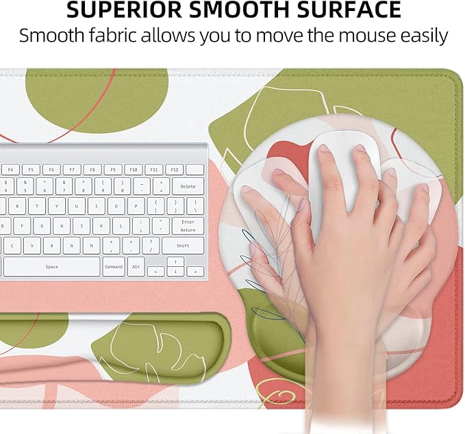 LATEEFAH Mouse Pad with Wrist Rest, Large Mouse Pad, Ergonomic Gaming Desk Pad Keyboard Wrist Rest Set, 4-in-1 Desk Mat Keyboard Mat for Home, Office