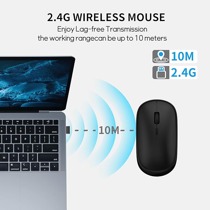 Small Wireless Mouse, Slim Mini Mouse, Portable Computer Mice with USB Receiver, Quiet Click, 2400 DPI, 2.4GHz Cordless Silent Mice for Laptop PC - Black