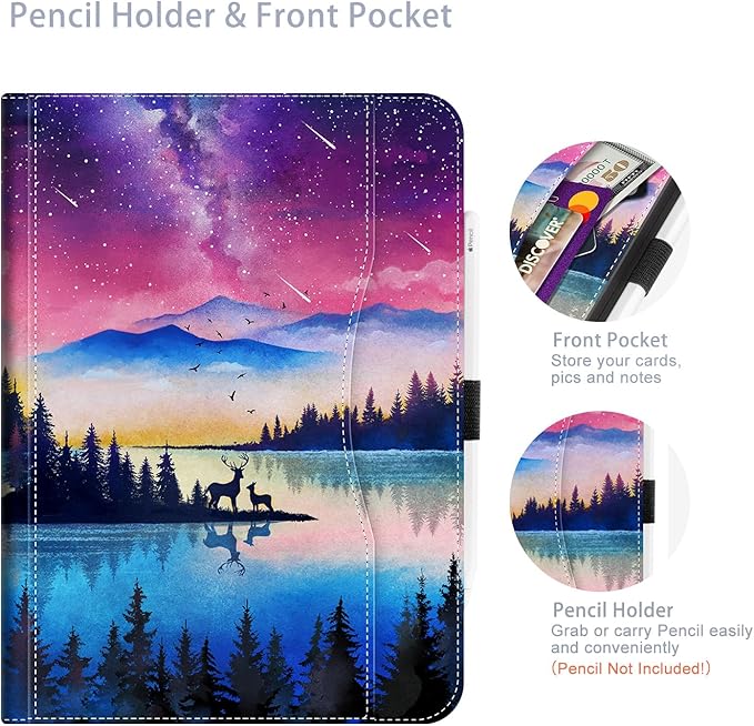 for iPad (A16) 11Th/10Th Generation Case 2025/2022, for iPad Case 11Th/10Th Generation, 10Th/11Th Gen iPadCase Cover Pencil Holder/Hand Strap/Pocket/Adjustable Stand, Starry Night Deer
