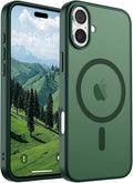 SUPFINE Magnetic for iPhone 16 Plus Case (Compatible with MagSafe) (Military Grade Drop Protection) Slim Translucent Matte Shockproof with Anti-Fingerprint Phone Case,Forest Green