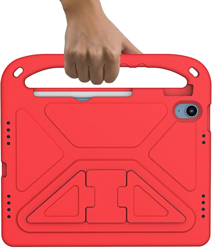 for iPad A16 Case 11th Generation 2025 11 Inch, iPad 10th Generation 10.9" 2022 Case, Kids Friendly Lighweight EVA Foam Shoulder Strap Shockproof Stand Cover for Girls Boys, Red