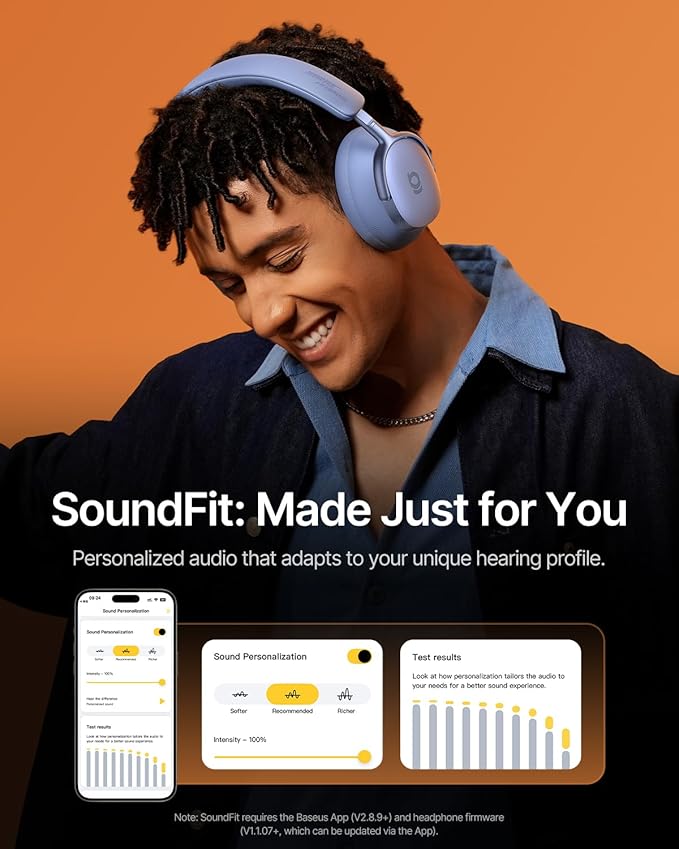 Baseus Inspire XH1 Adaptive Active Noise Cancelling Headphones, Sound by Bose, Dolby Audio, Premium Real-Time Adaptive ANC, Adaptive Tuning Rich Sound, Hi-Res Audio, 100H Playtime -Twilight Blue