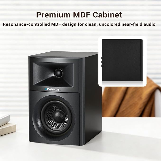 Sanyun SW203 2.0 Desktop Computer Speakers - Near-Field 3D Stereo with Vertical Imaging - 60W Triple-DSP Dual Independent Drive - 24bit USB-C DAC Bluetooth 5.4 AUX, HiFi PC Gaming (Pair, Black)