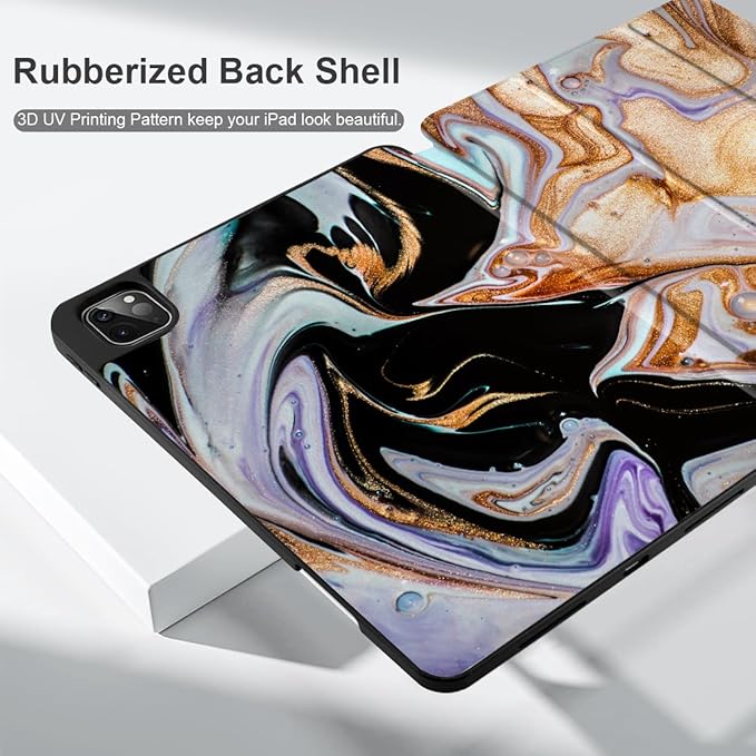 DONGKE Case for 2022/2021/2020/2018 iPad Pro 11 inch Gen 4/3/2/1 - Slim Protective Case - Built in Pencil Holder Support Charging - Trifold Stand & Sleep/Wake Cover- Black Marble