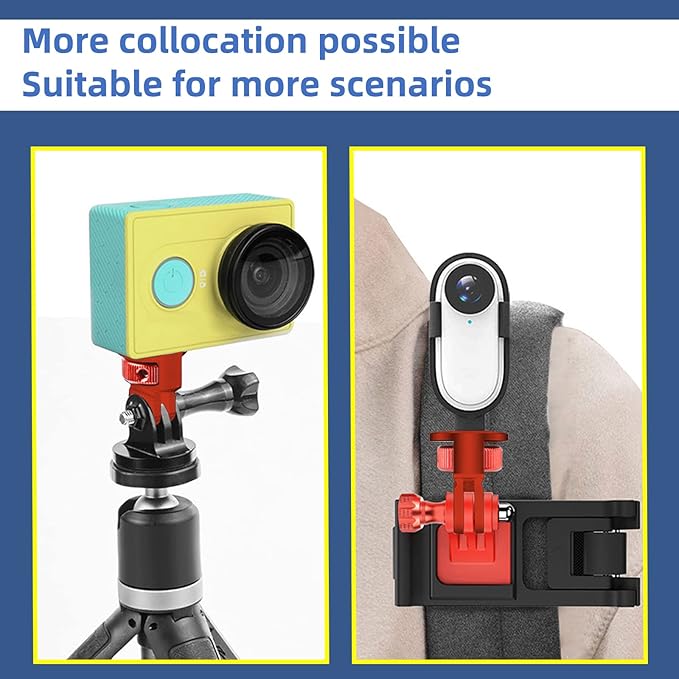 2PC Camera Tripod Mount for Gopro Adapter, 360° Adjustment 1/4-20 Screw Conversion Adapter for GoPro Hero10, Insta360 ONE X3, X2, Go 3, Xiaomi Yi and Other Action Cameras (red)