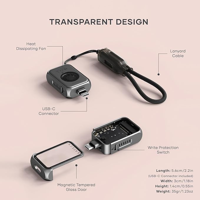 Satechi M.2 NVMe Mini SSD Enclosure with 10Gbps Transfer Speed, Up to 2TB SSD Storage, Active Auto Cooling, Compact and Portable USB C Case, Supports NVMe 2230 SSDs (SSD Not Included)
