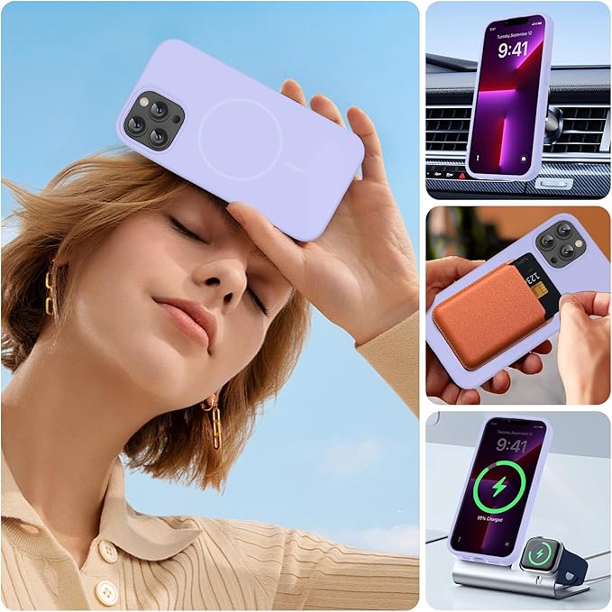 Miracase Magnetic for iPhone 13 Pro Max Case, [Soft Anti-Scratch Microfiber Lining], Magnetic for MagSafe, Liquid Silicone Shockproof Drop Protection Phone Case for 13 Pro Max, Light Purple