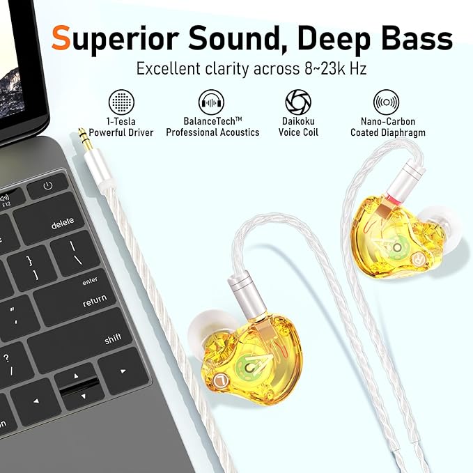 Vibes 202 Wired Earbuds - HiFi in Ear Monitor Headphones – Professional Noise Isolating Ear Buds - Clear Sound, Deep Bass & Comfort-Fit IEM Earphones - MMCX to 3.5mm, Silver Plated Cord, Carrying Case