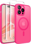 CAPRARO Magnetic for iPhone 14 Pro Case, [Compatible with MagSafe] [Full Camera Protection] Shockproof Protective Slim Translucent Matte Phone Case for iPhone 14 Pro 6.1'', Hot Pink