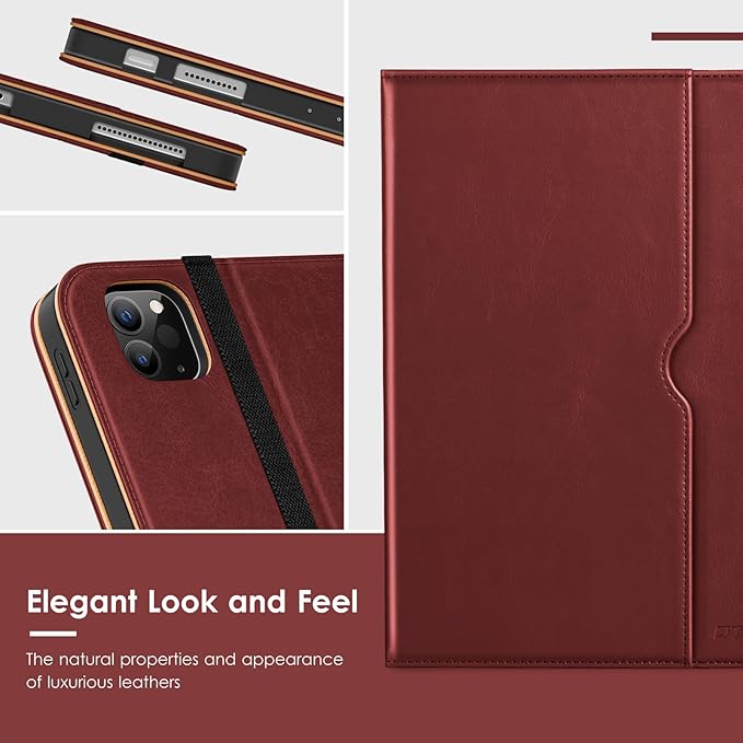 VIKESI Case for iPad Air 13 inch (M4) 2026 / (M3) 2025 / (M2) 2024,Premium Leather Folio,Apple Pencil Holder,Auto Sleep/Wake,Stand Cover - Burgundy Red