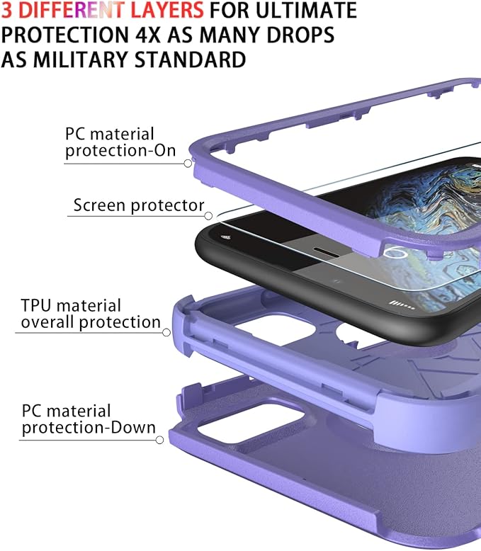 Diverbox for iPhone X Case/iPhone Xs Case [Shockproof] [Dropproof] [Tempered Glass Screen Protector ] Heavy Duty Protection Phone Case Cover for Apple iPhone X/XS (Purple)