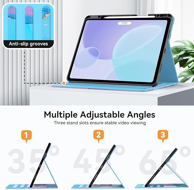 Zonefoker Case for New iPad Pro 12.9 inch 6th/5th/4th/3rd Generation 2022/2021/2020/2018, 12.9'' ipad Pro Leather Protective Cover 6/5/4/3 Gen with Pencil Holder, Auto Wake/Sleep, Marble Teal Pink