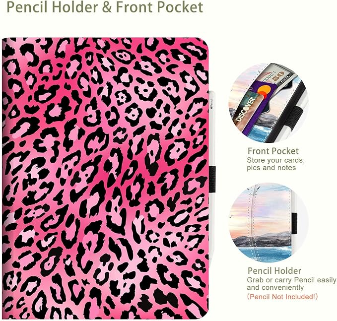 for iPad (A16) 11Th/10Th Generation Case 2025/2022, for iPad Case 11Th/10Th Generation, Fit iPad 10Th/11Th Gen Cover Pencil Holder/Hand Strap/Pocket/Adjustable Stand, Leopard