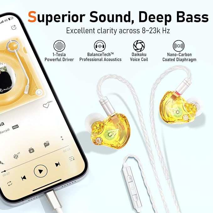 Vibes 202ML Wired Earbuds - HiFi in Ear Headphones for iPhone 5–14, Noise Isolating Ear Buds w/ Mic - Clear Sound, Deep Bass, Comfort-Fit Earphones - MMCX–LTN, Silver Plated Cord, Carrying Case