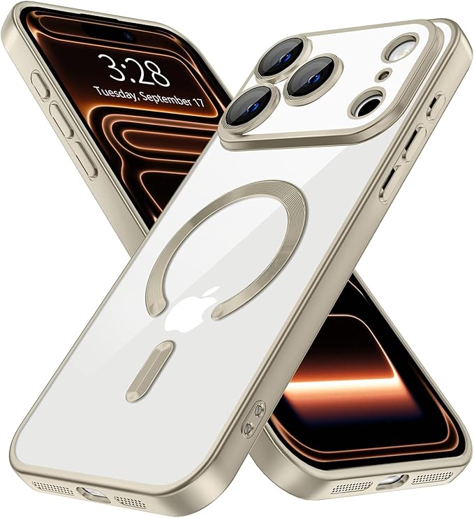 Hython Magnetic Clear for iPhone 17 Pro Case with Camera Lens Protector [Compatible with MagSafe] Luxury Plating Edge Slim Soft TPU Cover Protective Phone Case for iPhone 17 Pro 6.3", Matte Gray
