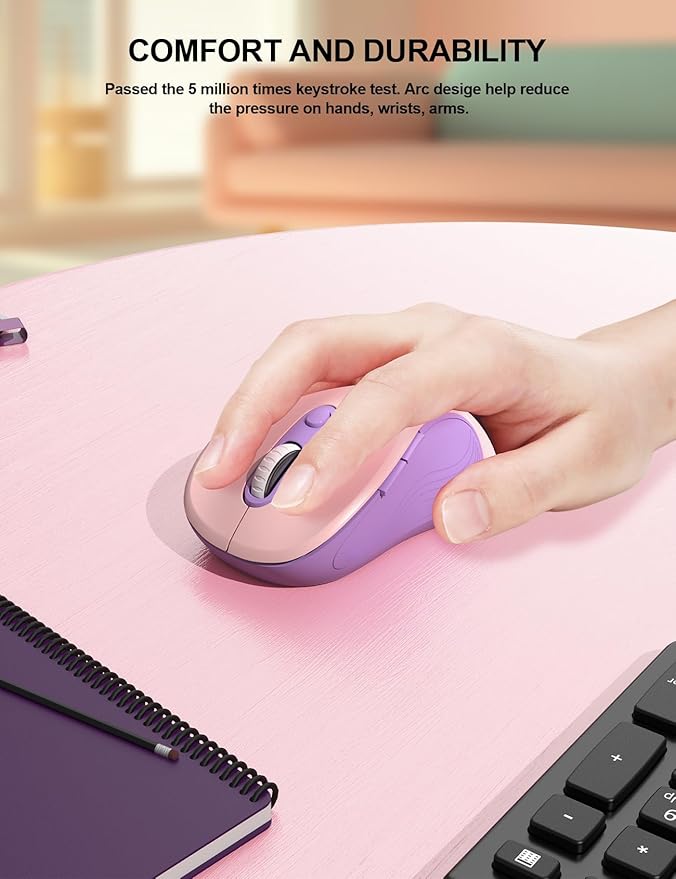 Trueque Wireless Mouse for Laptop, 2.4GHz Ergonomic Computer Mouse with Back & Forward Buttons, 3 Adjustable DPI Levels, 6 Buttons, Optical USB Cordless Mice for Windows PC, M01 (Pink Purple)