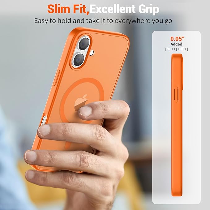 SUPFINE Magnetic for iPhone 16 Case (Compatible with MagSafe) (Military Grade Drop Protection) Translucent Matte Shockproof Phone Cover,Starry Orange