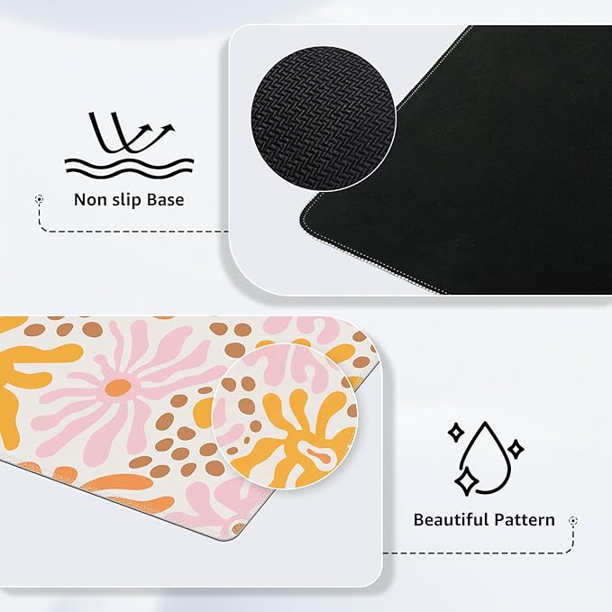 iCasso Desk Matt for Desktop, Cute Desk Pad Mat, XXL Large Mouse Pad, Anti-Slip Big Mousepad with Stitched Edges, Keyboard Pad Mouse Mat for Computer, Work, Gaming (Yellow Flower)