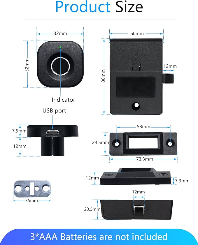 Bluetooth Fingerprint Cabinet Lock, Smart Biometric, Keyless Hidden, Child Safety Electric Lock