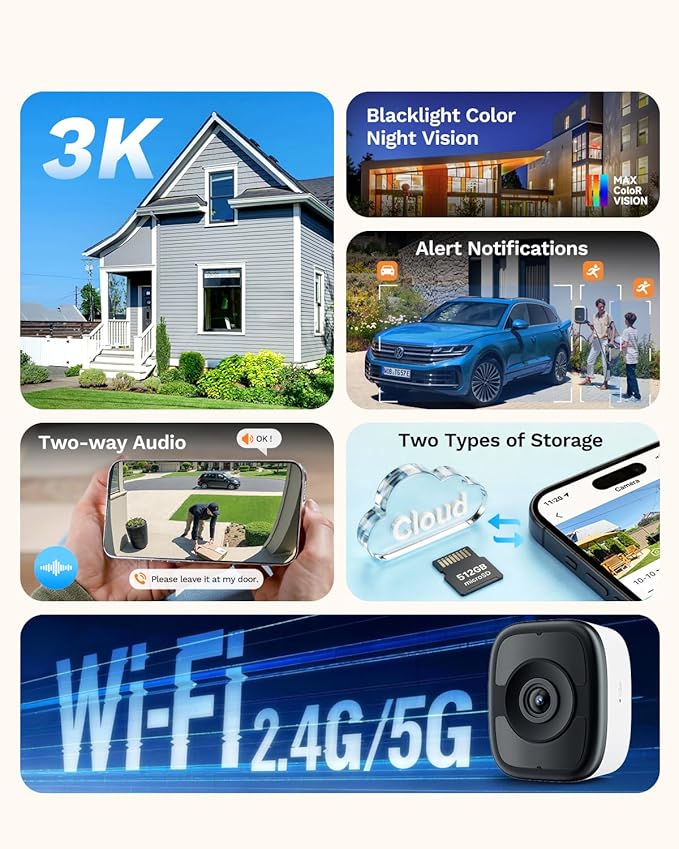 LongPlus 5MP 3K Magnetic Window Camera with Night Vision, 2.4&5GHz WiFi Safeview Window Security Camera, Indoor Window Camera for Home Security, 24/7 Recording, Human/Car Detection,Two-Way Audio