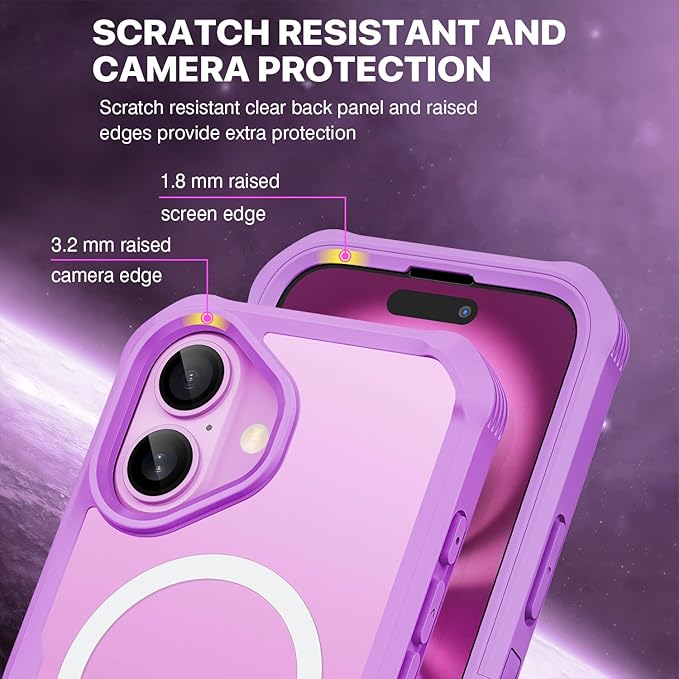 CENHUFO Magnetic Privacy for iPhone 16 Case [Compatible with Magsafe] Full Body Phone Case Built-in 9H Tempered Glass Privacy Screen Protector and Camera Lens Cover, Shockproof Bumper Clear -Rose Pink