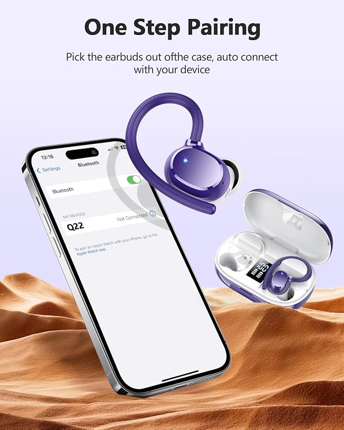 Wireless Earbuds, 128Hrs Bluetooth 5.3 Headphones Sport, Bluetooth Earbuds with ENC Noise Canceling Mic, Bass Stereo Wireless Earphones, IP7 Waterproof Over Ear Buds with Earhooks for Gym/Running
