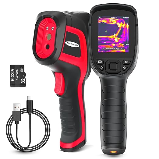Handheld Thermal Imaging Camera with 2MP Visual Camera, 512x384 Super Resolution, NeoTamarix Thermal Camera 256x192 IR Resolution with 32GB SD Card, Video Recording & PC 2D/3D Analysis Supported