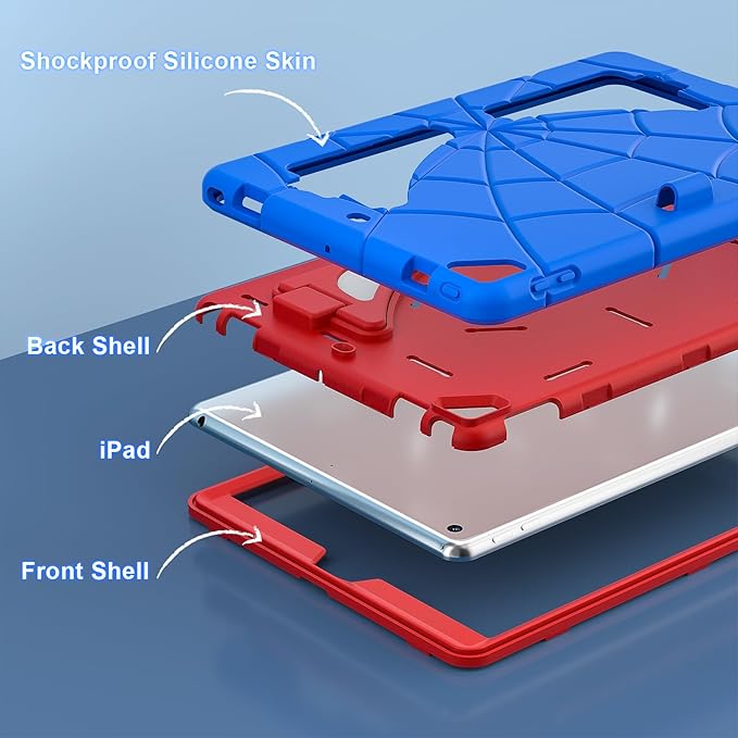 AKABEILA Compatible with Apple iPad 10.2 7th 8th 9th(2019/2020/2021) Tablet Case，Lightweight Shockproof Rugged Protective Cover with Kickstand for Kids Children Boys Babies Blue Red