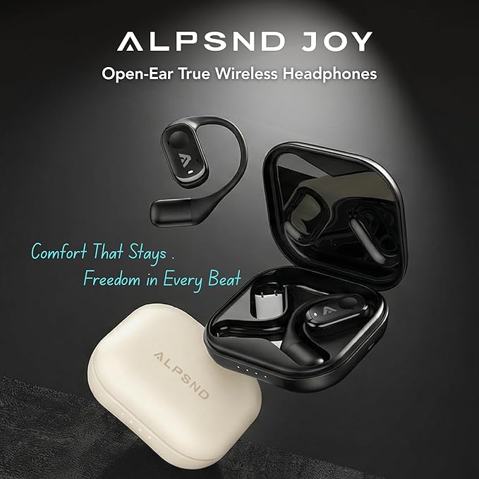 Joy Open-Ear Headphones, Wireless Bluetooth 5.4 Earbuds, Over-Ear Around-Ear Earhook, Sports Fit for Running & Workouts, ENC Clear Calls, HD Sound, App EQ, 40H Battery, IPX4 Sweatproof, Beige