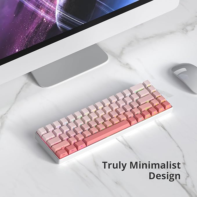 Guffercty kred Cute PBT Key Caps 135-keys Custom Gradient Side Printed Double Shot Keycaps Cherry Profile for 61/68/96/108 Mechanical Gaming Keyboard (Blush)