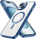 Hython Magnetic Clear for iPhone 15 Plus Case with Camera Lens Protector [Compatible with MagSafe] Luxury Plating Edge Slim Soft TPU Cover Protective Phone Case for iPhone 15 Plus, Matte Deep Blue