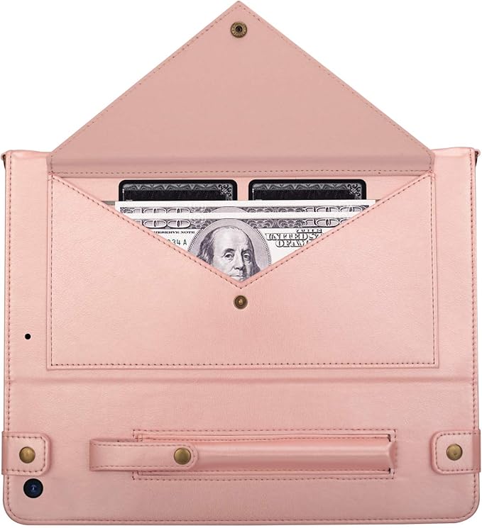 7.9-inch iPad mini Case with Pencil Holder, Techcircle Smart Folio Stand PU Leather Crossbody iPad mini Series Cover with Hand Strap, Multiple Card Slots Envelope Pocket Wallet Case, Rose Gold