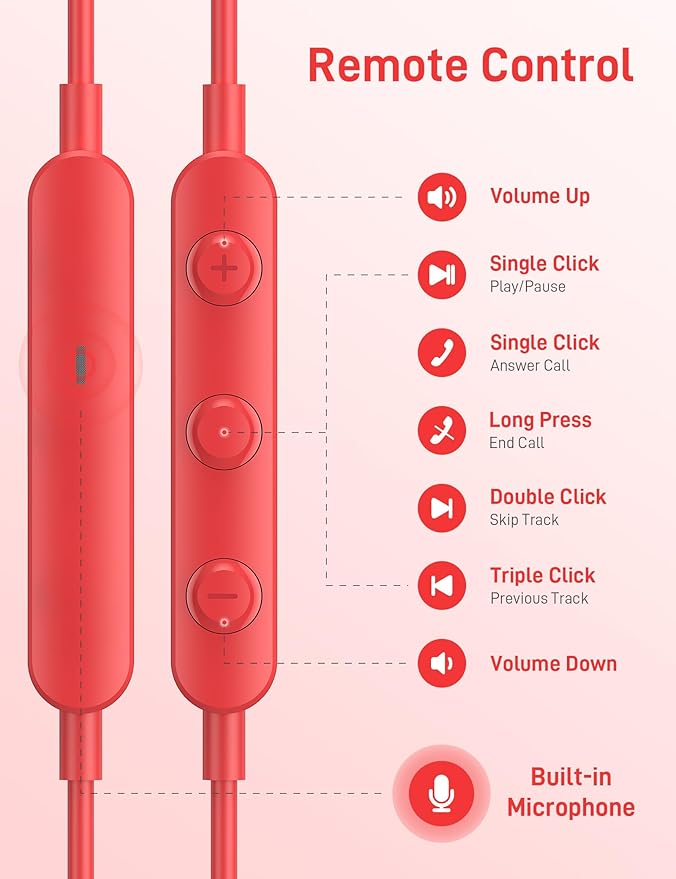 iMangoo for Apple USB C Wired Headphones, Hi-Fi Sound Corded Earbuds, Ergonomic Small in Ear Buds for iPhone 17 Pro Max/17e/16 Plus/16e/15, for Samsung S26/S25 Ultra/for Pixel Type C Earphones Red