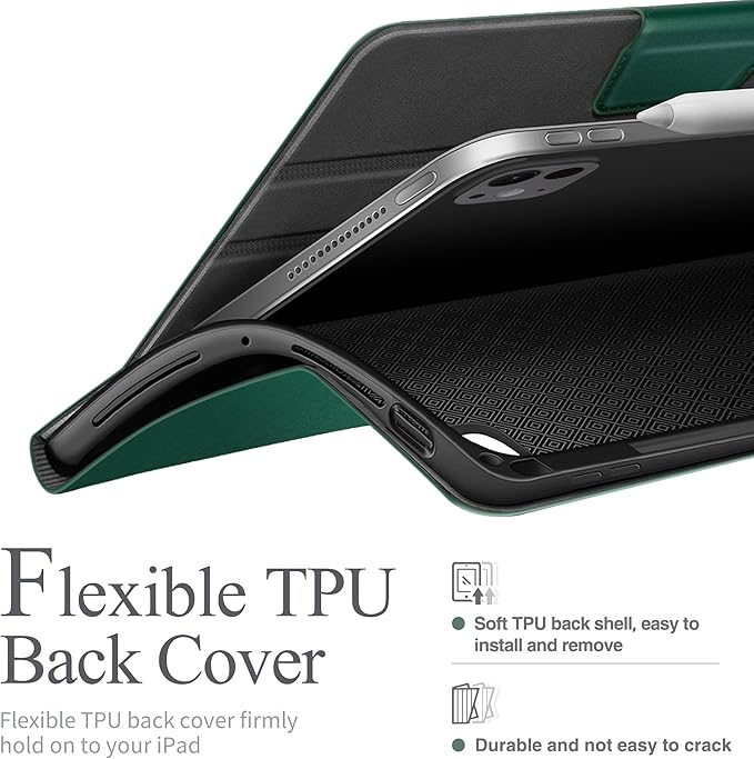 auaua Case for iPad Pro 11 Inch (M5/M4) 2025/2024, with Pencil Holder and Pocket, Multiple Angles Viewing, Magnetic Closure, Auto Sleep/Wake (Green)