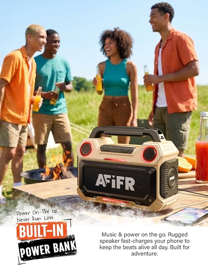 Outdoor Bluetooth Speaker, 160W Loud Bass! Rugged, IP67 Waterproof, 24H Playtime with Lights, Wireless TWS Pairing Portable Speakers for Party, Outsides, Travel, Beach, Garage (Canyon Dust)