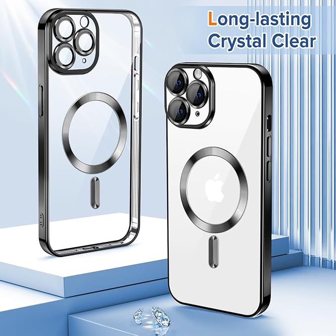 Hython Magnetic Clear for iPhone 11 Pro Max Case with Camera Lens Protector [Compatible with MagSafe] Plating Edge Slim Soft TPU Cover Protective Phone Case for iPhone 11 Pro Max 6.5", Black