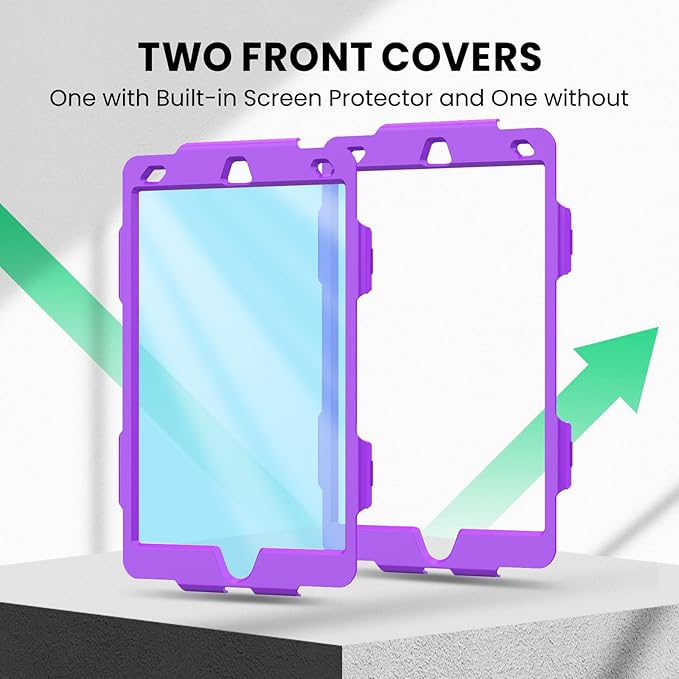 SEYMAC Kids Case for iPad 9th/8th/7th Generation 10.2 Inch with Screen Protector, Rotatable Hand Strap/Stand, Shoulder Strap, Shockproof Heavy Duty Protective Case for iPad 10.2, Colorful Purple