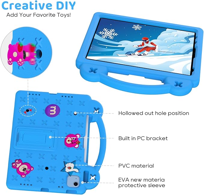 for iPad A16 11th 10th Generation Case 2025 2022 for Kids Boys, with Shoulder Strap Cute DIY Figures Kids Friendly Shockproof Handle Stand Protective Case Cover for Apple iPad 11th 10th Gen,SkyBlue